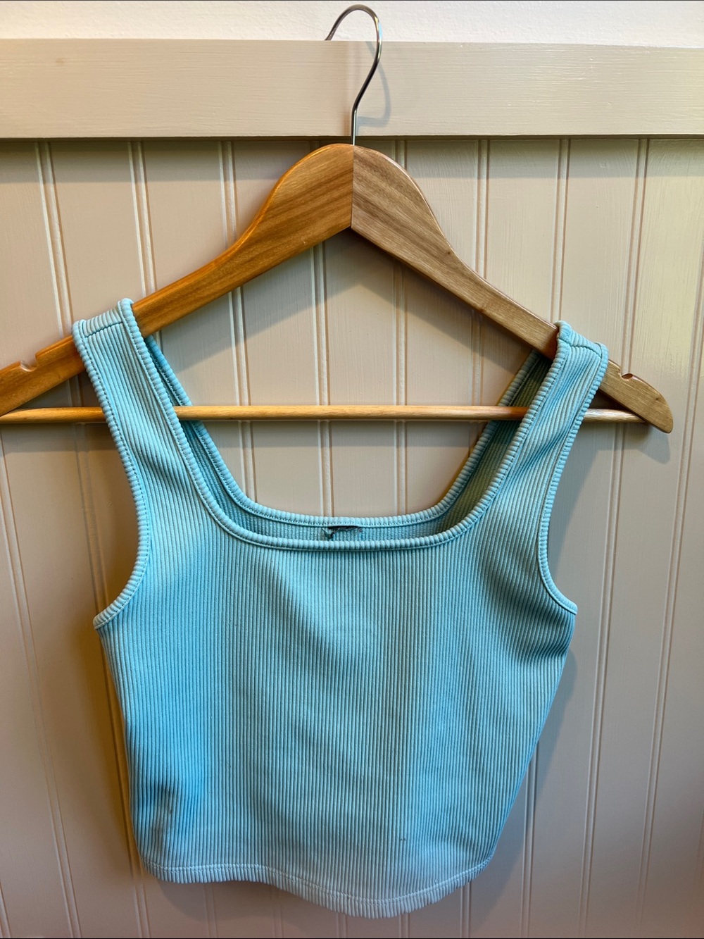 Target Ribbed Square Neck Crop Tank - Light Blue